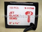 CTS11788R CHROME TAPPING SCREWS #11788,  Jet Black, Phillips Oval Head SEMS, 8" x 3/4", 100 pcs.  (PER BOX)