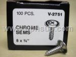 CTS2751R CHROME TAPPING SCREWS #2751, Chrome, Phillips Oval Head SEMS, 8" x 3/4", 100 pcs. (PER BOX)