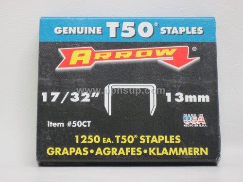 STT50CT Staples - #50CT Arrow Galvanized, 17/32" for T-50 gun, 1,250 pcs. (PER BOX)