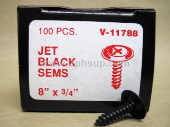 CTS11788R CHROME TAPPING SCREWS #11788,  Jet Black, Phillips Oval Head SEMS, 8" x 3/4", 100 pcs.  (PER BOX)