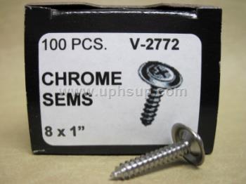 CTS2772R CHROME TAPPING SCREWS #2772, Chrome, Phillips Oval Head SEMS, 8" x 1", 100  pcs. (PER BOX)