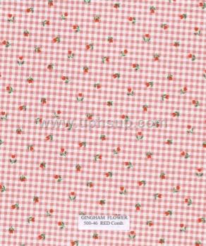 FBT500-46 Fleece-Backed Vinyl Tablecloth, Red Gingham Flowers, 54" (PER YARD)